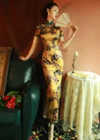 Win Speedy Success Chinese Style Yellow Cheongsam Dress