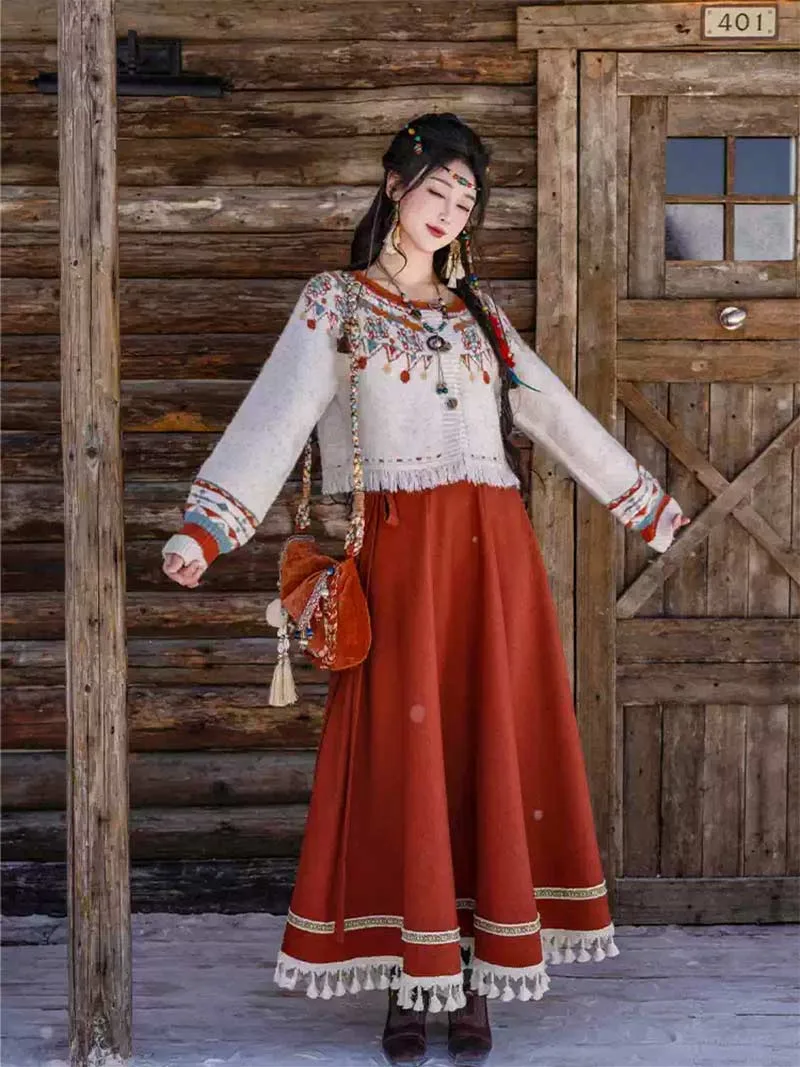 Modernized Hanfu one-piece wrap skirt for spring and autumn daily wear