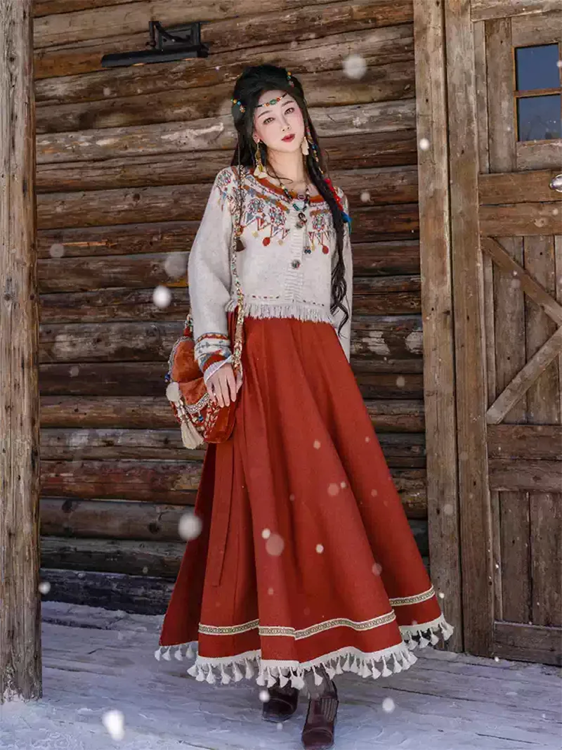Modernized Hanfu one-piece wrap skirt for spring and autumn daily wear