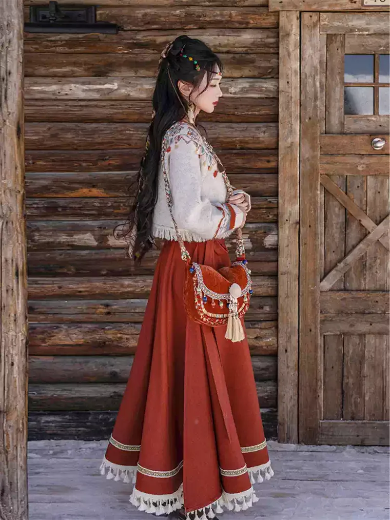 Modernized Hanfu one-piece wrap skirt for spring and autumn daily wear