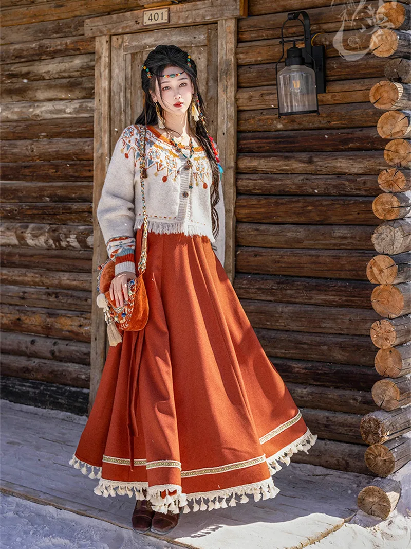 Modernized Hanfu one-piece wrap skirt for spring and autumn daily wear