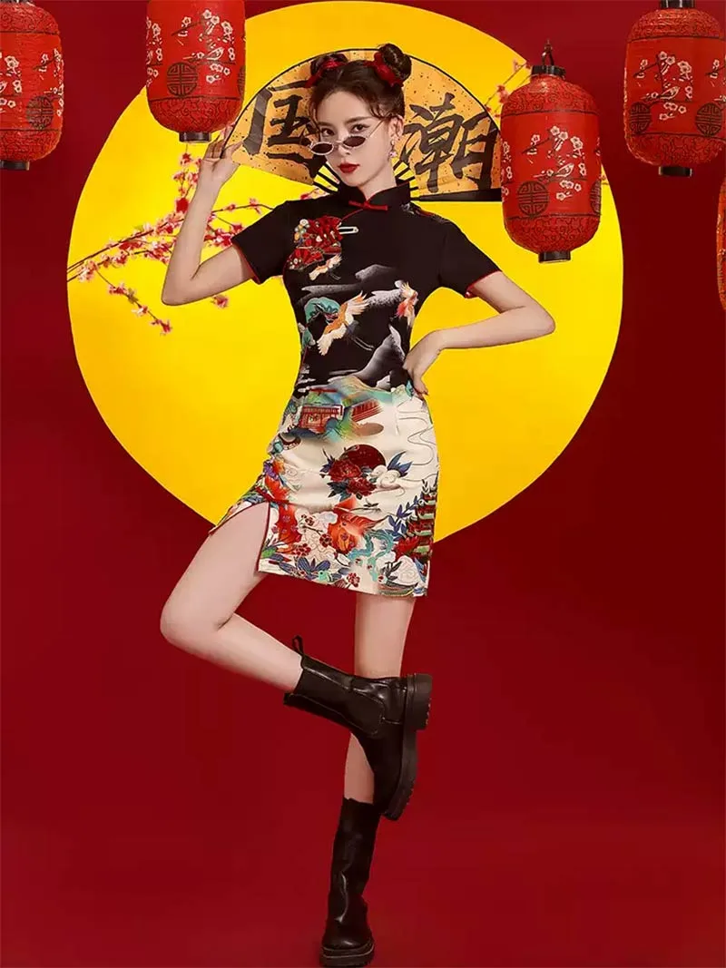 Elegant Black Qipao 2025 – Modern Short Chinese Dress