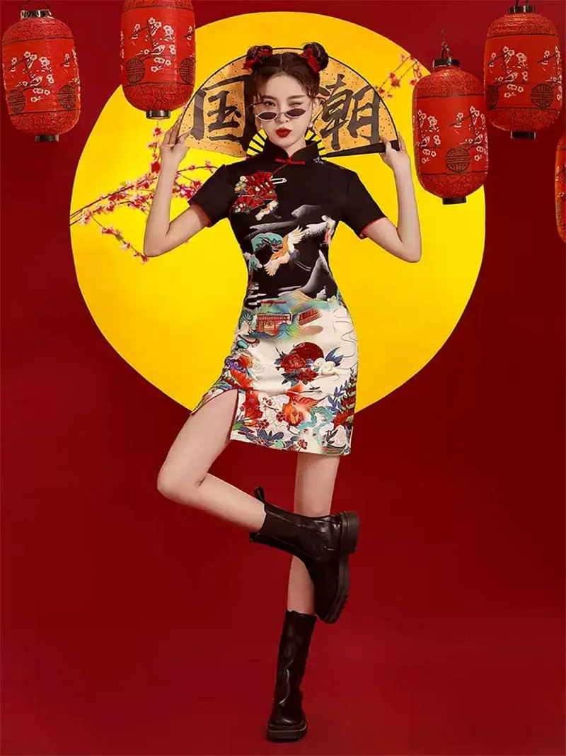 Elegant Black Qipao 2025 – Modern Short Chinese Dress