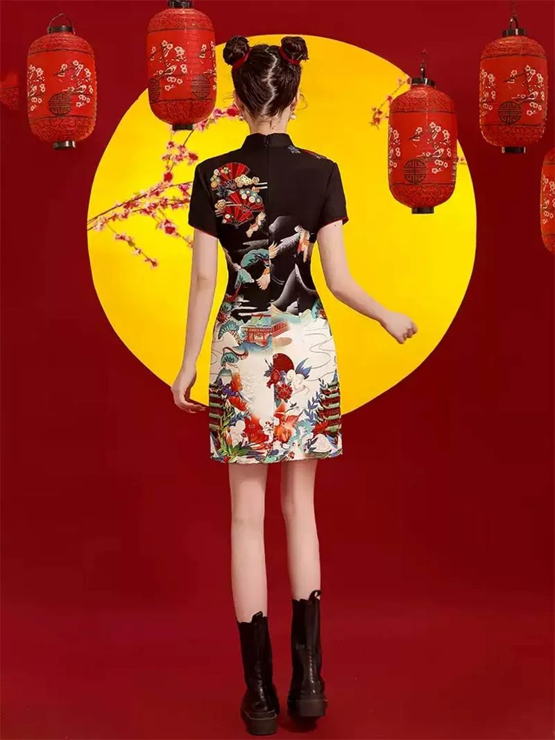 Elegant Black Qipao 2025 – Modern Short Chinese Dress