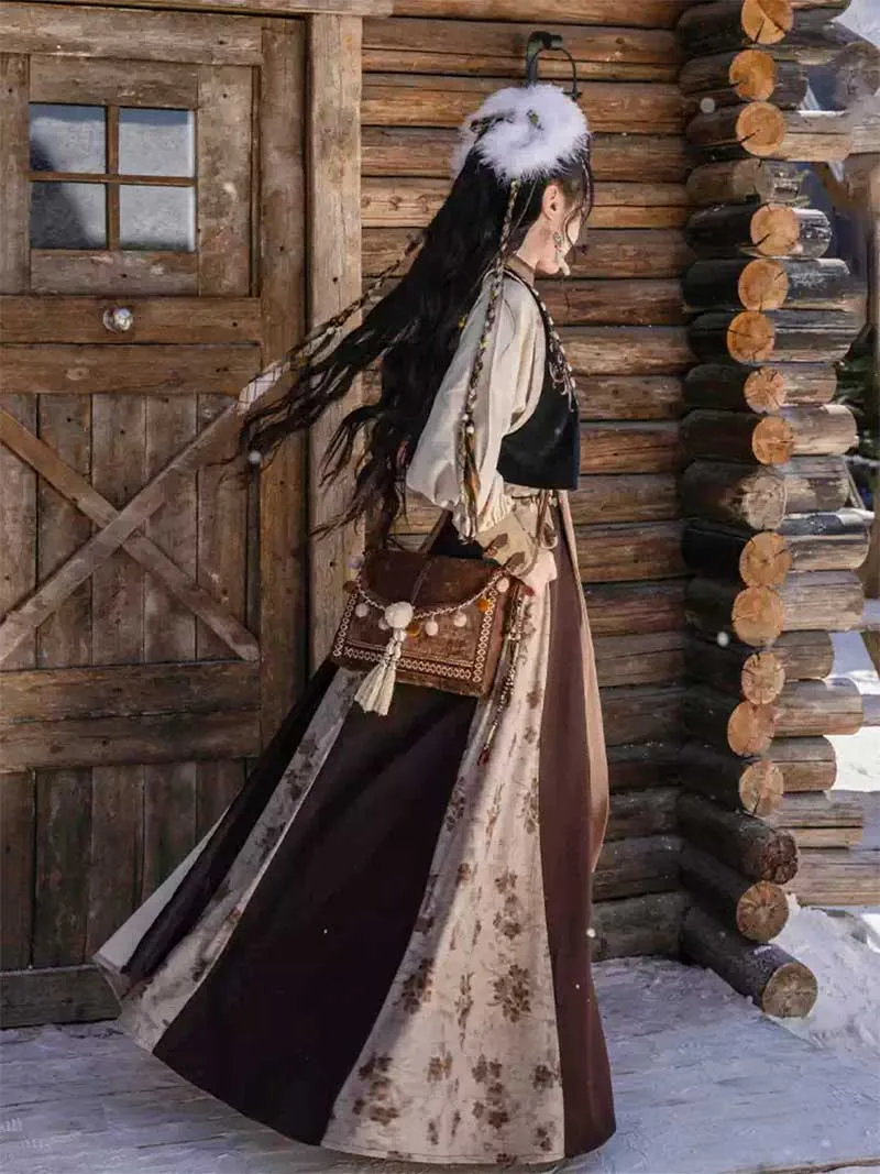 Chinese Modern Hanfu embroidered Tang-style blouse with flowing skirt 2025