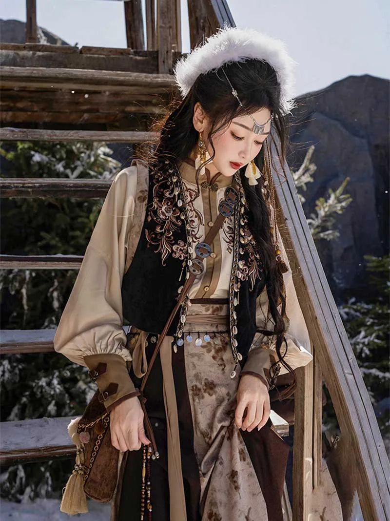 Chinese Modern Hanfu embroidered Tang-style blouse with flowing skirt 2025