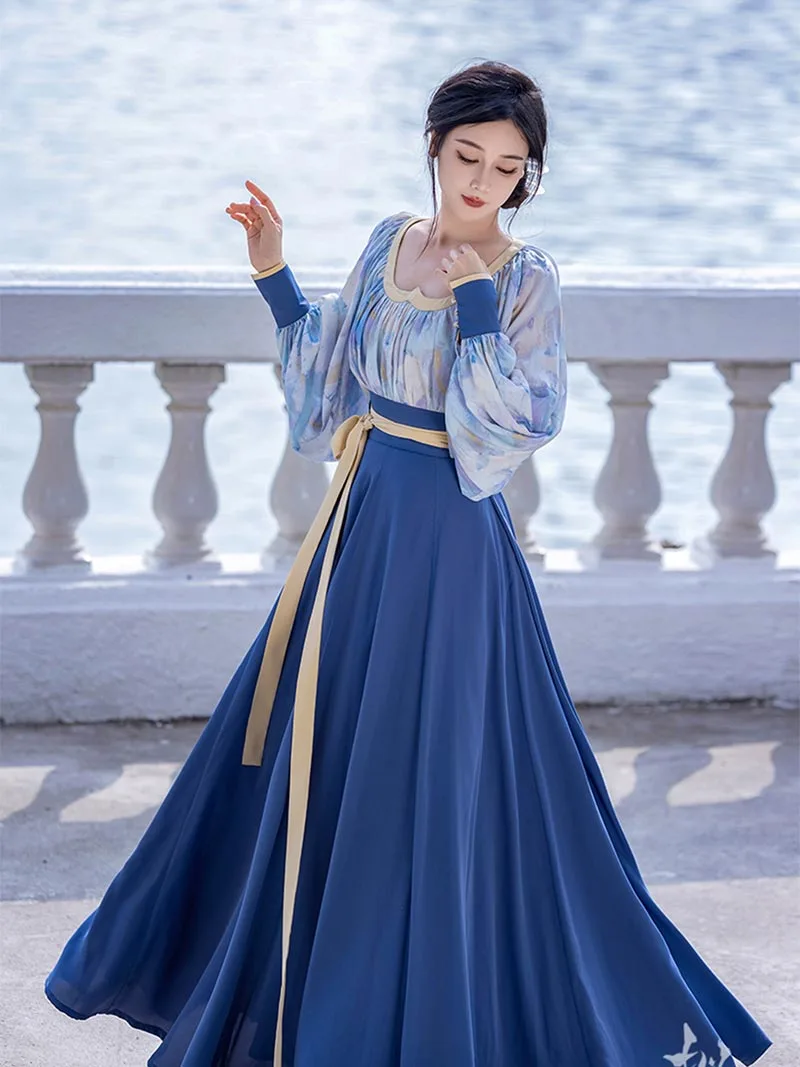 Hanfu dress modern with artistic oil-painting inspired design for stylish daily wear