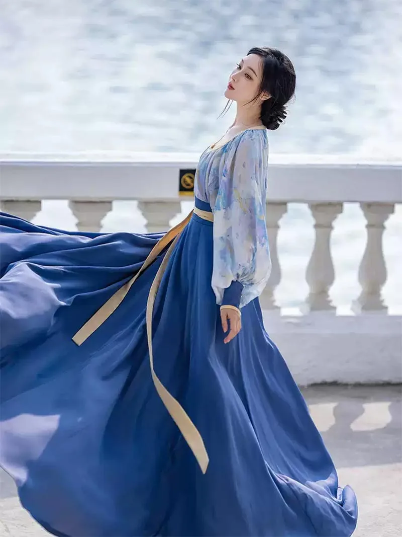 Hanfu dress modern with artistic oil-painting inspired design for stylish daily wear
