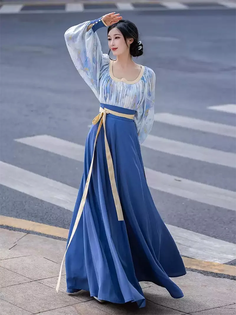 Hanfu dress modern with artistic oil-painting inspired design for stylish daily wear