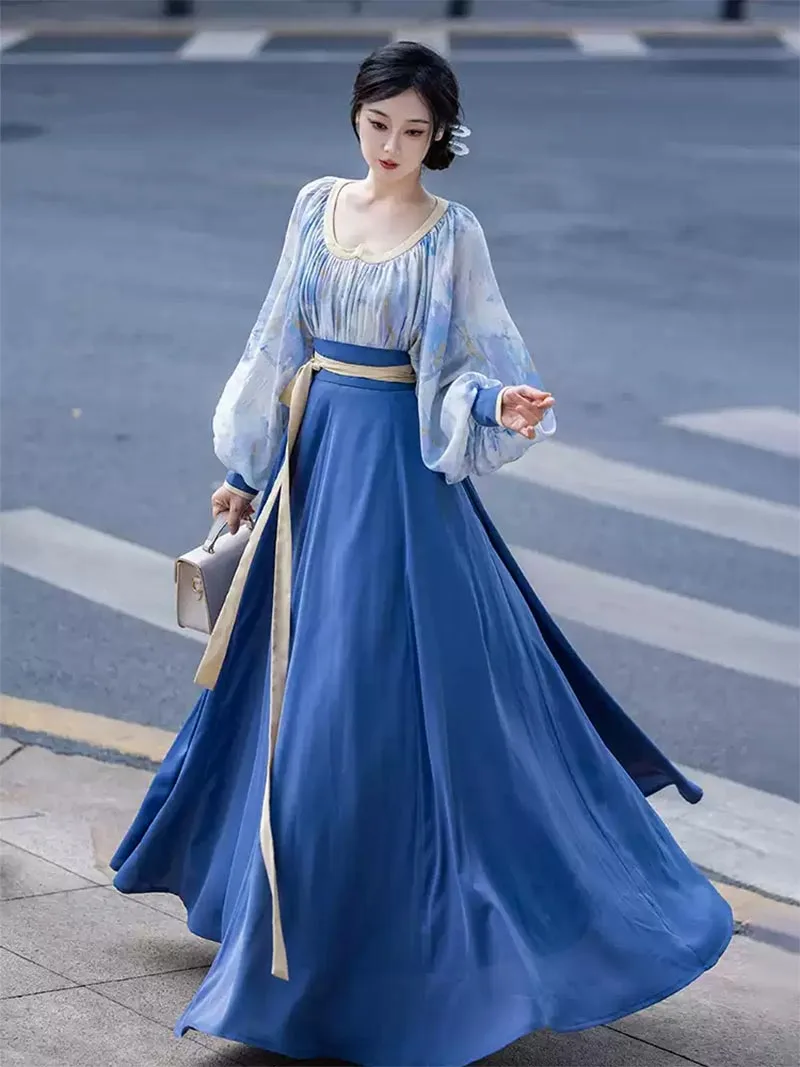 Hanfu dress modern with artistic oil-painting inspired design for stylish daily wear