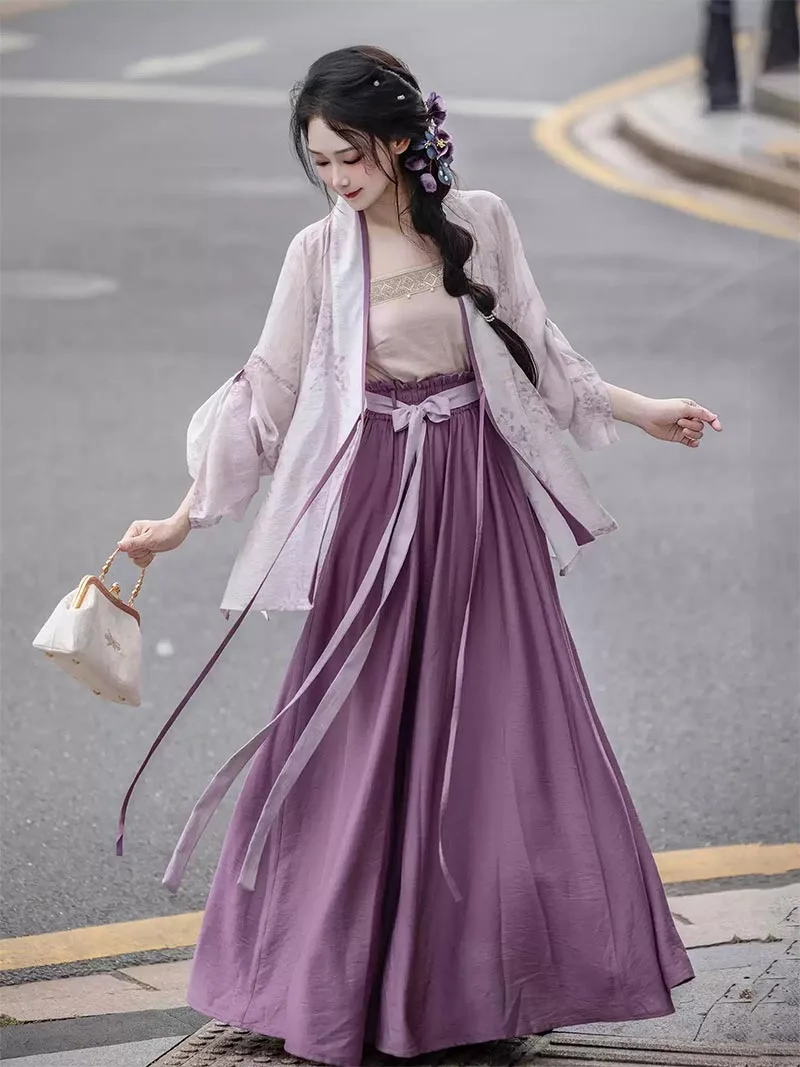 Hanfu modern outfit with elastic waist split skirt, autumn daily commuting wear blending tradition and contemporary style