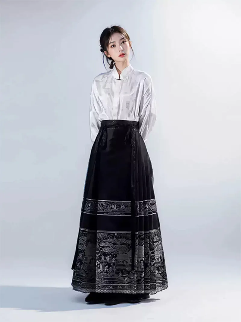 Mamian Skirt two-piece set, modern Ming-style black Hanfu for spring and plus-size women