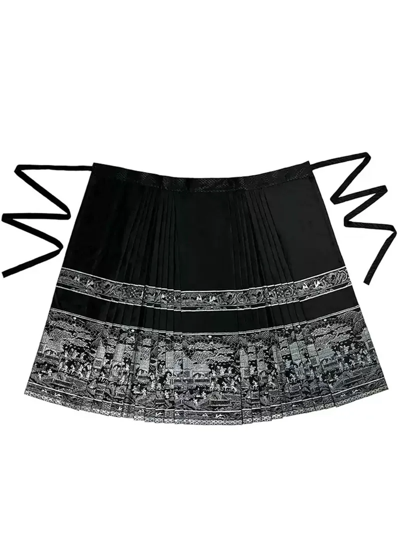 Mamian Skirt two-piece set, modern Ming-style black Hanfu for spring and plus-size women
