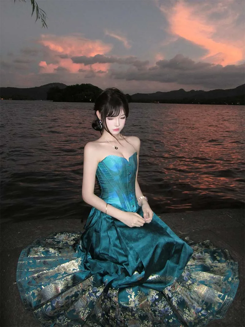 Mamian Skirt half skirt with brocade jacquard and double-warp weaving Hanfu design