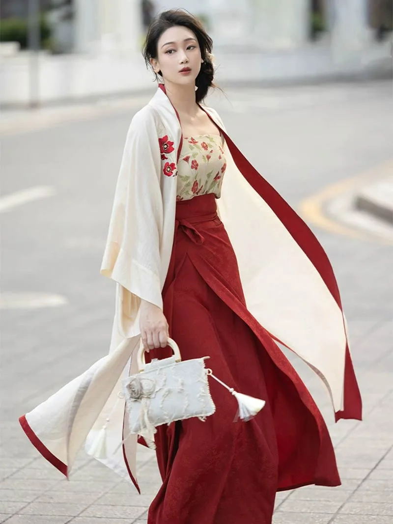 Modern Chinese Hanfu Red 2025 Three-Piece Song-Style Outfit