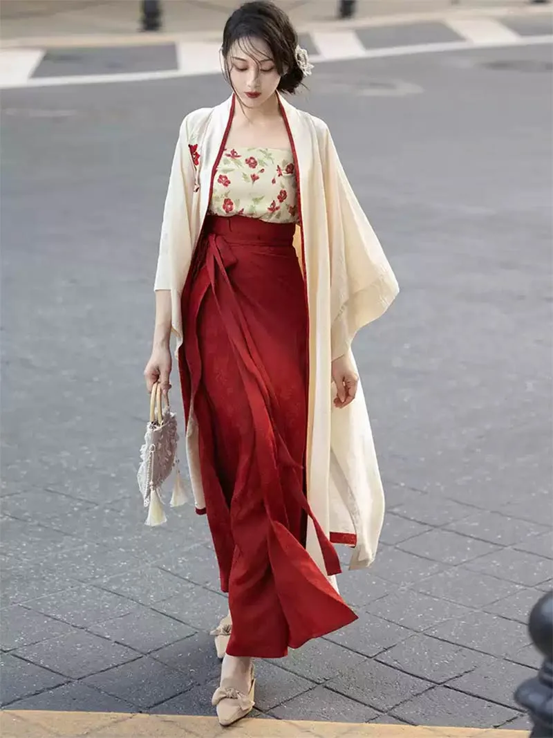 Modern Chinese Hanfu Red 2025 Three-Piece Song-Style Outfit