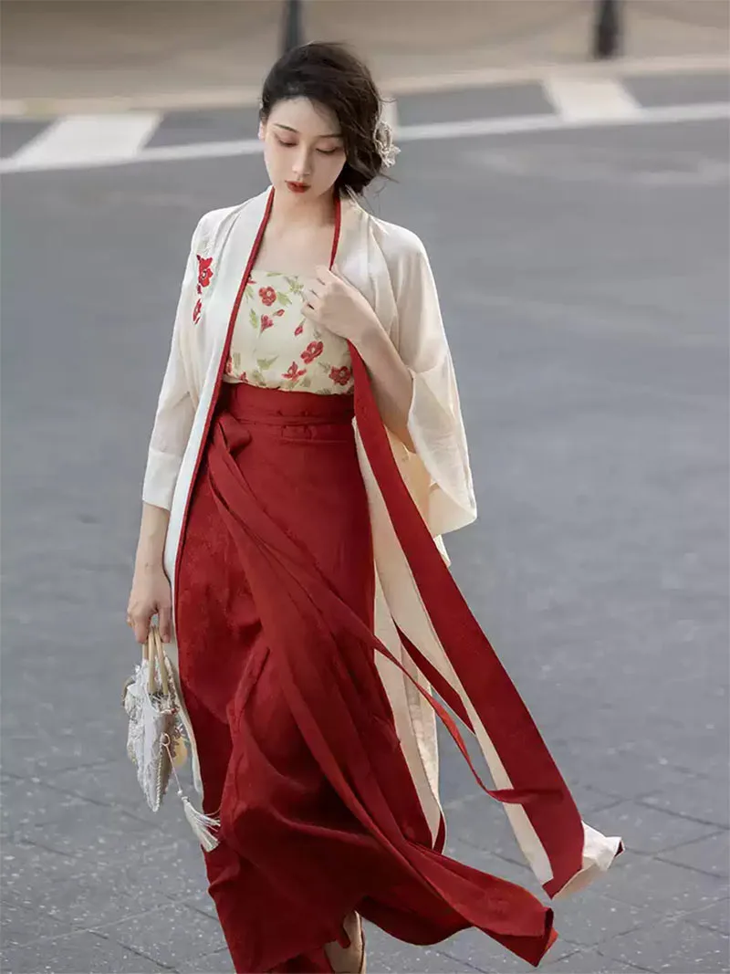 Modern Chinese Hanfu Red 2025 Three-Piece Song-Style Outfit