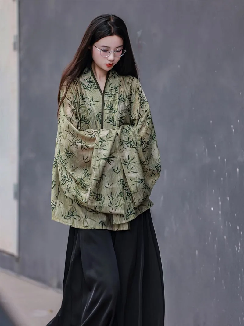 Modern Hanfu Top Wei-Jin Style Chinese Pleated Cardigan for Women