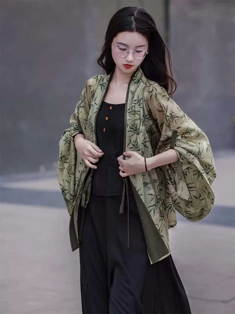 Modern Hanfu Top Wei-Jin Style Chinese Pleated Cardigan for Women