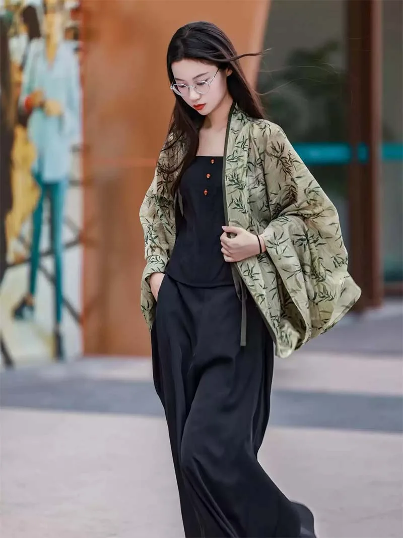 Modern Hanfu Top Wei-Jin Style Chinese Pleated Cardigan for Women