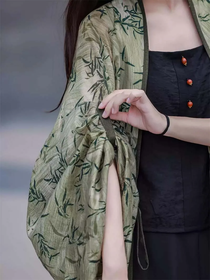 Modern Hanfu Top Wei-Jin Style Chinese Pleated Cardigan for Women