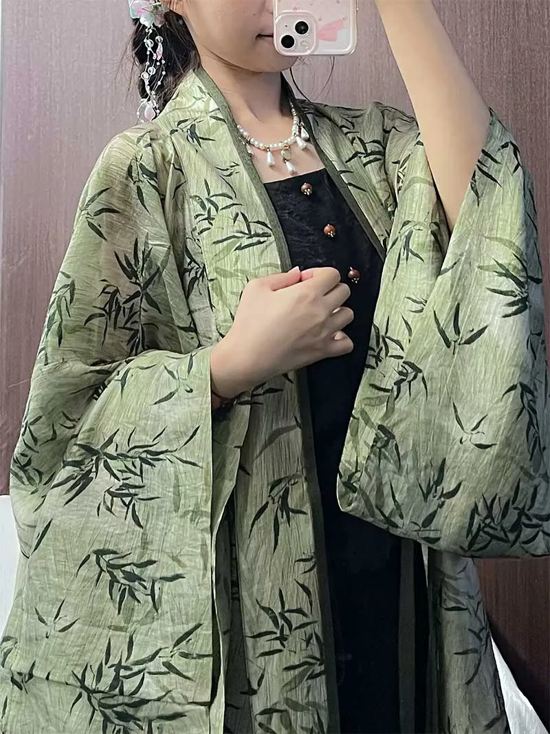 Modern Hanfu Top Wei-Jin Style Chinese Pleated Cardigan for Women