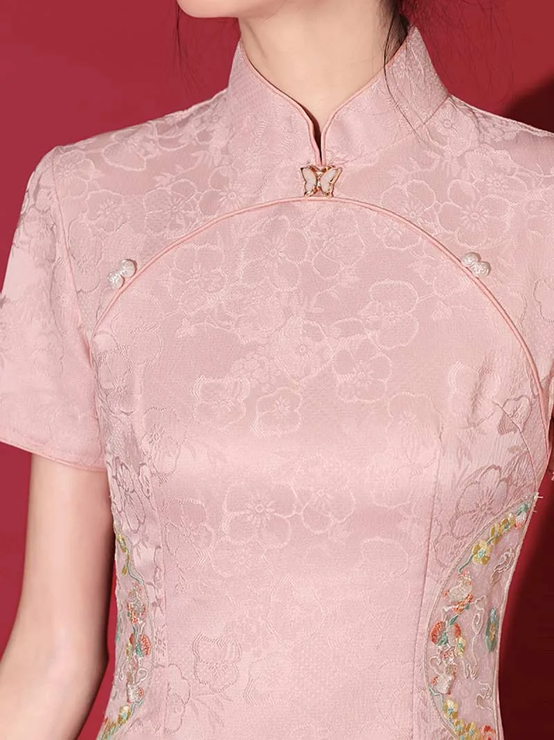 2025 pink qipao short modern Chinese dress for young women