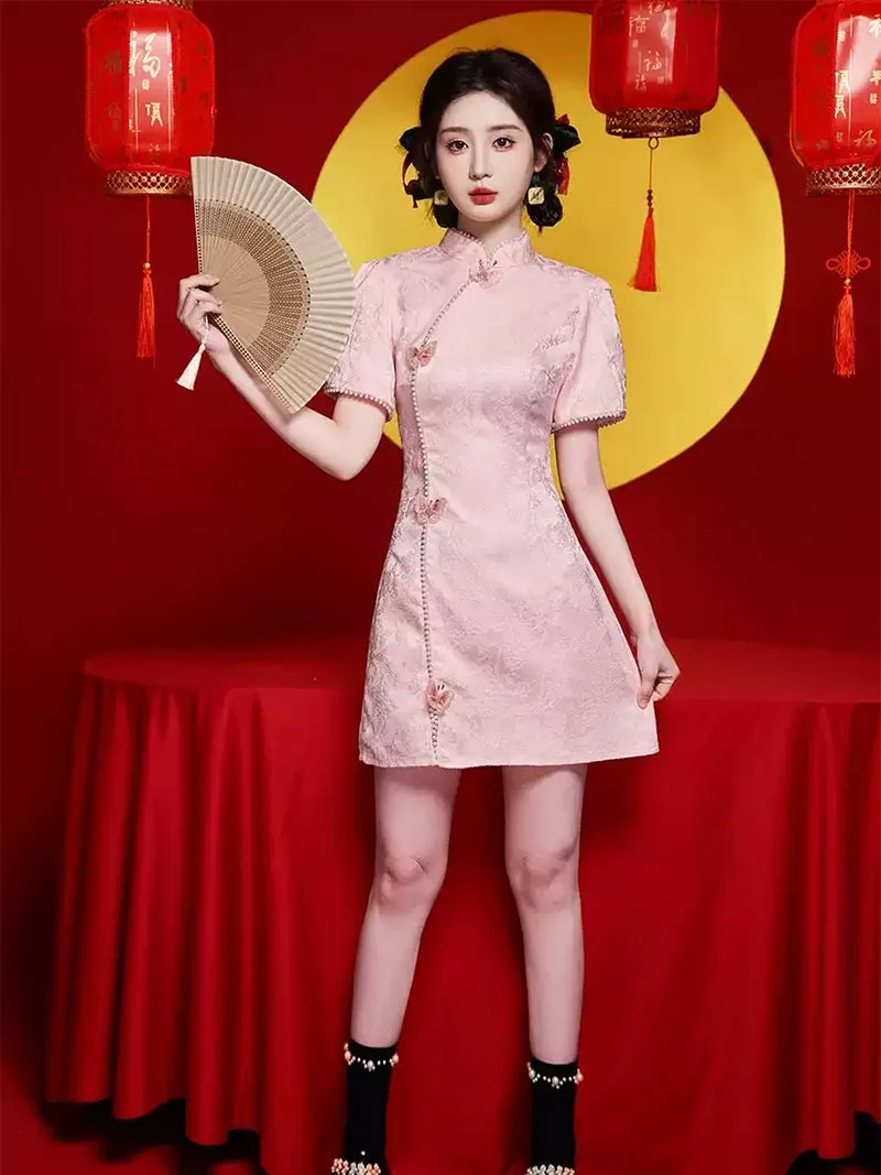 Elegant Pink Qipao Dress 2025 for Engagement and Wedding