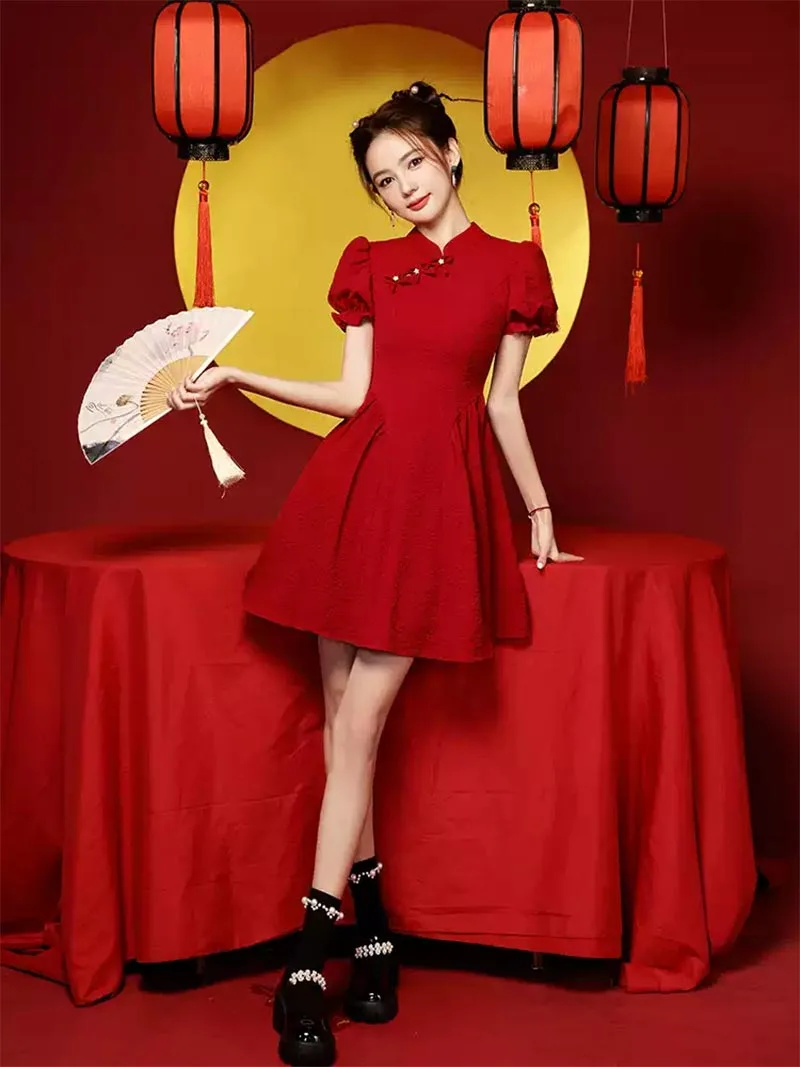 Stunning Qipao Dress Red 2025 – Short Modern Chinese Dress for Women
