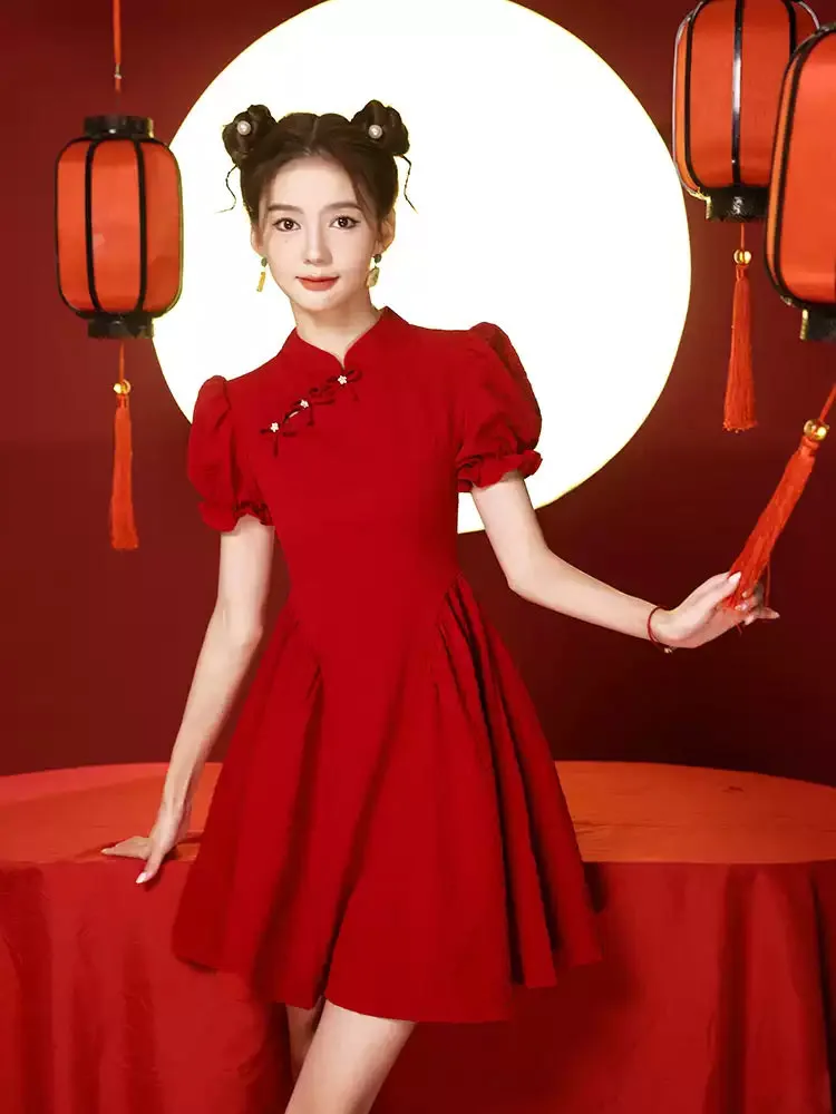 Stunning Qipao Dress Red 2025 – Short Modern Chinese Dress for Women