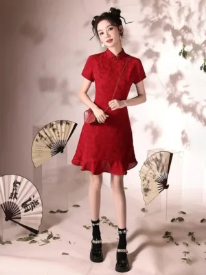 2025 red qipao dress short mermaid style for weddings and engagements