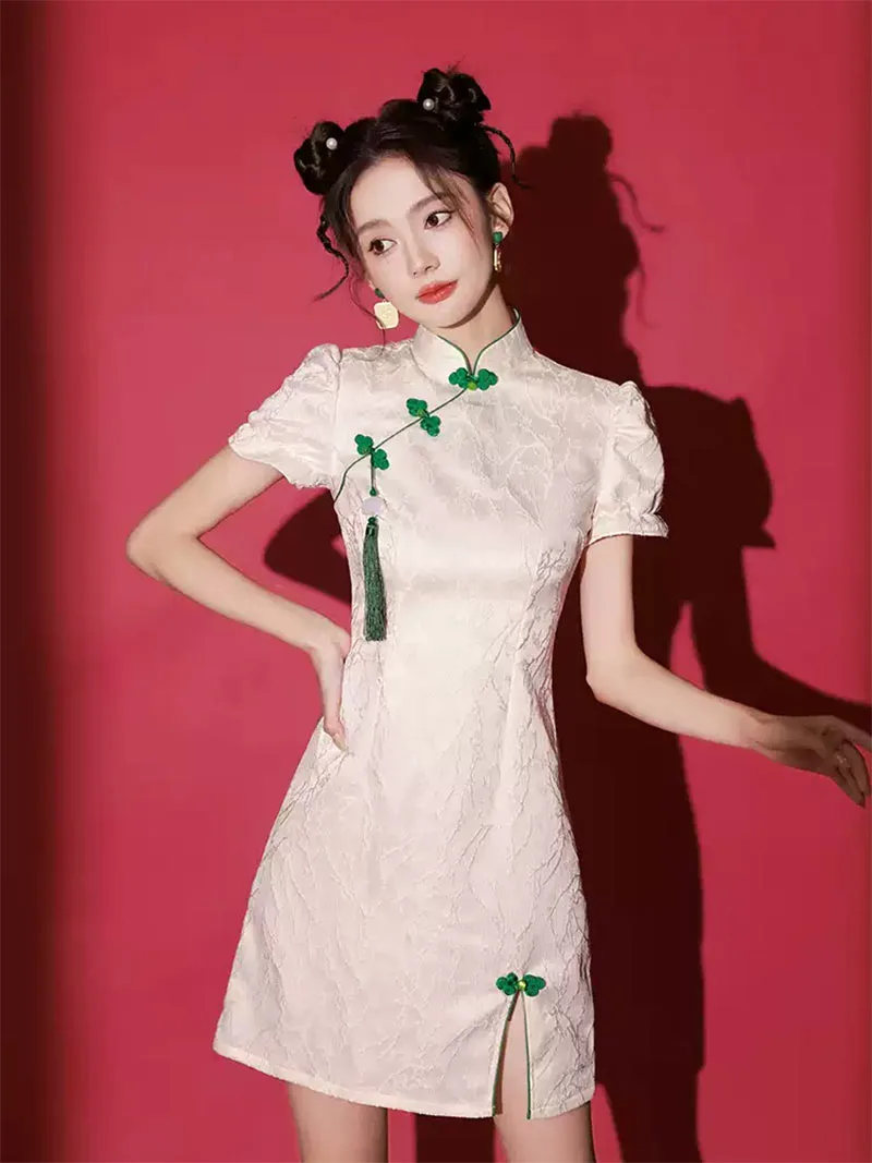 Elegant White Qipao 2025 Modern Short Chinese Dress