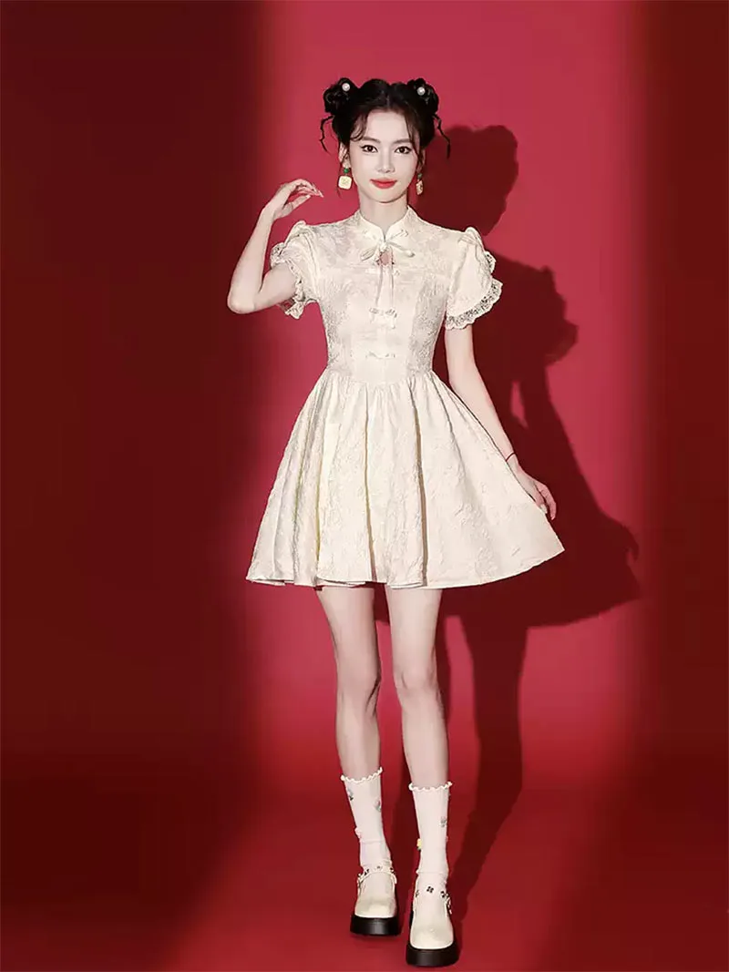 Stunning White Qipao Dress 2025 – Modern Short Chinese Dress for Women