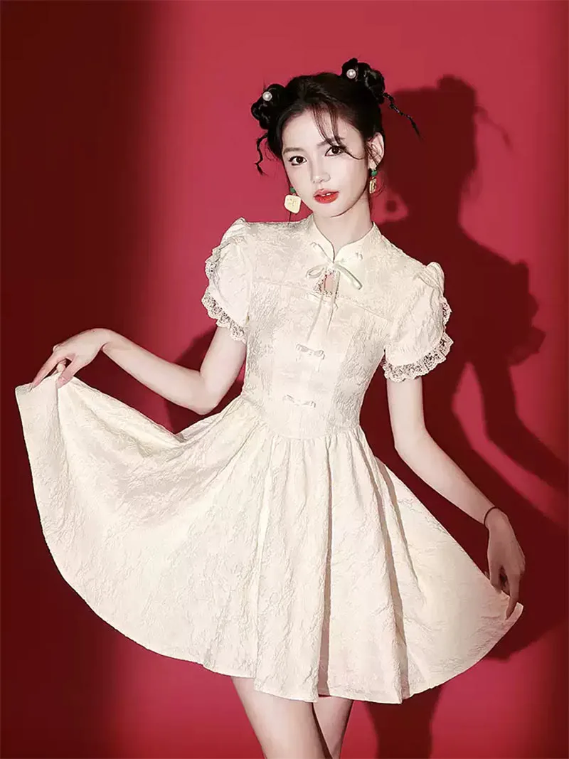 Stunning White Qipao Dress 2025 – Modern Short Chinese Dress for Women