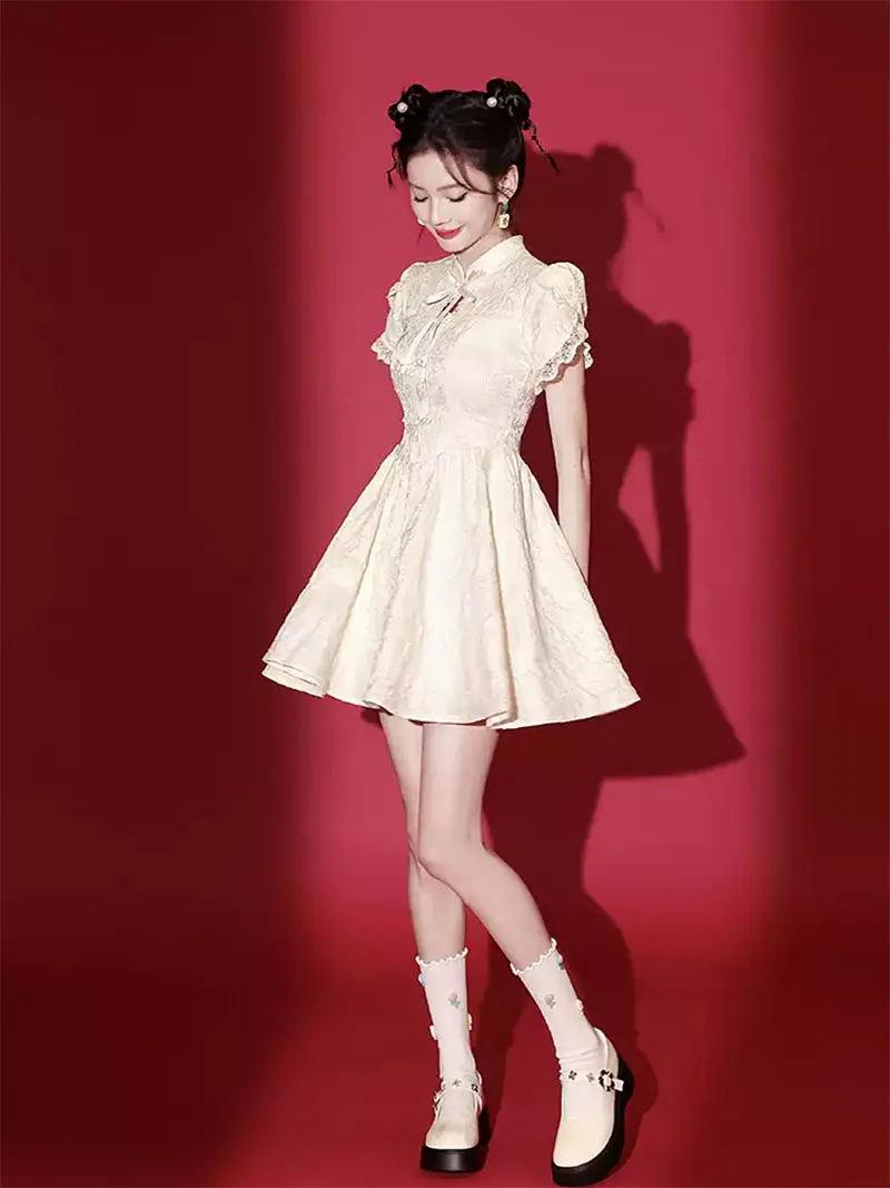 Stunning White Qipao Dress 2025 – Modern Short Chinese Dress for Women