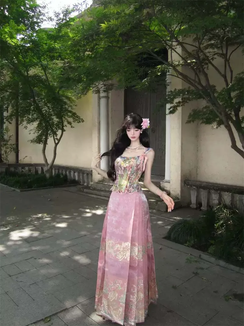 Chinese Mamian Skirt original Hanfu half skirt with brocade jacquard spring summer style