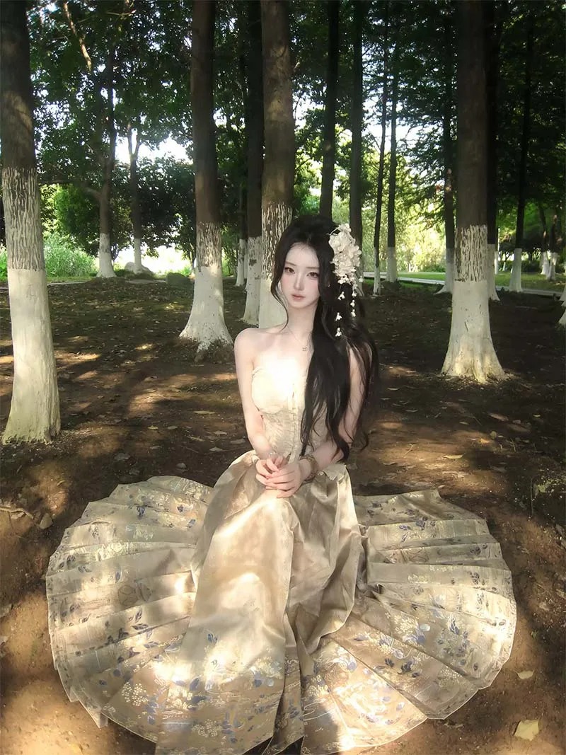 Mamian Skirt brocade Hanfu half skirt with double-warp weaving traditional craftsmanship