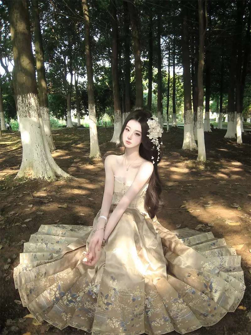 Mamian Skirt brocade Hanfu half skirt with double-warp weaving traditional craftsmanship