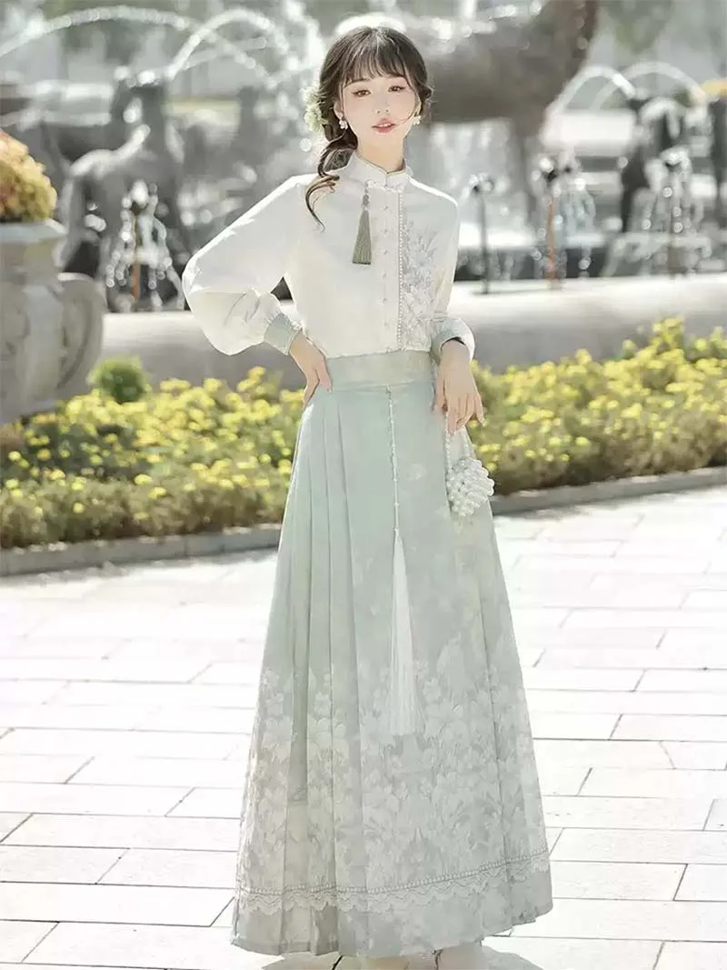 Mamian Skirt modern Chinese Hanfu half skirt daily outfit with New Chinese design