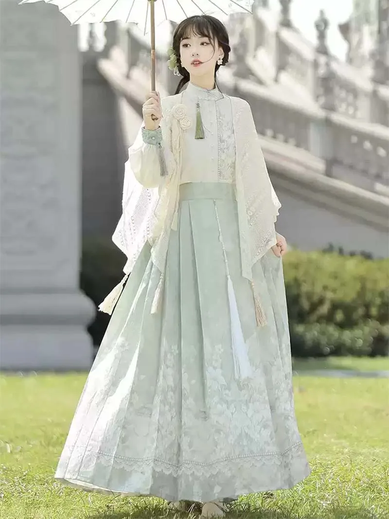 Mamian Skirt modern Chinese Hanfu half skirt daily outfit with New Chinese design