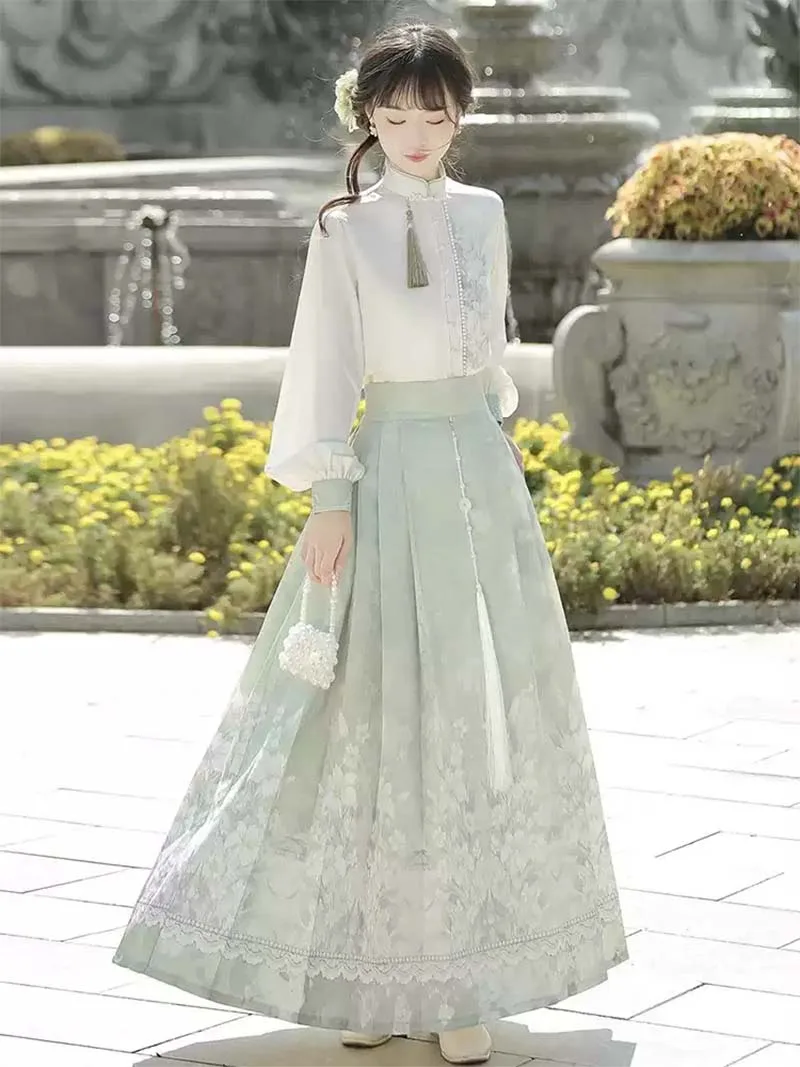 Mamian Skirt modern Chinese Hanfu half skirt daily outfit with New Chinese design