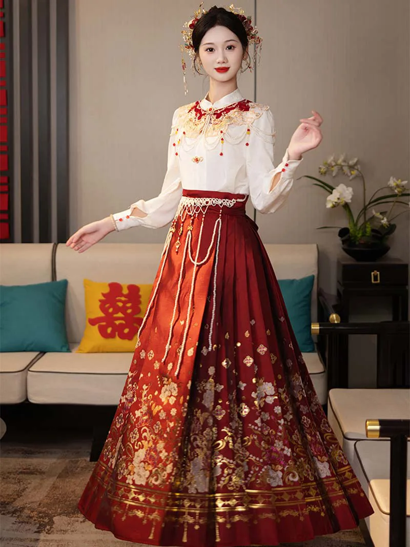 Elegant 2025 new Mamian Skirt Chinese wedding dress set for petite brides and autumn ceremonies