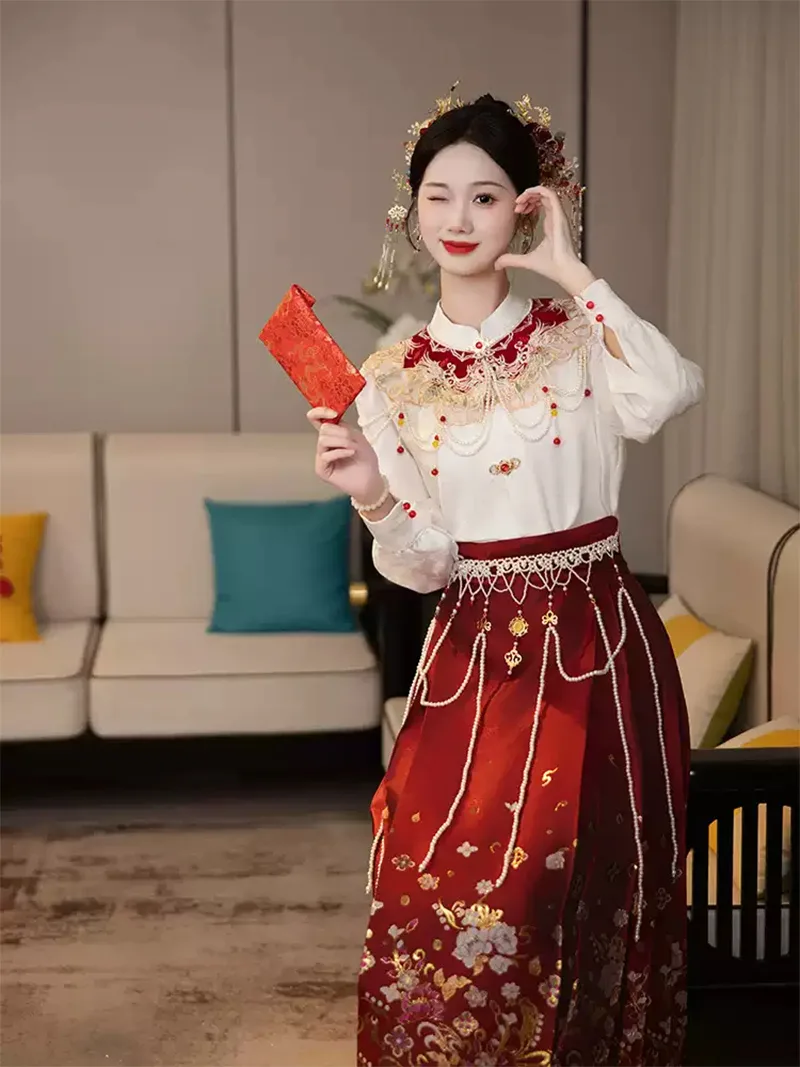 Elegant 2025 new Mamian Skirt Chinese wedding dress set for petite brides and autumn ceremonies