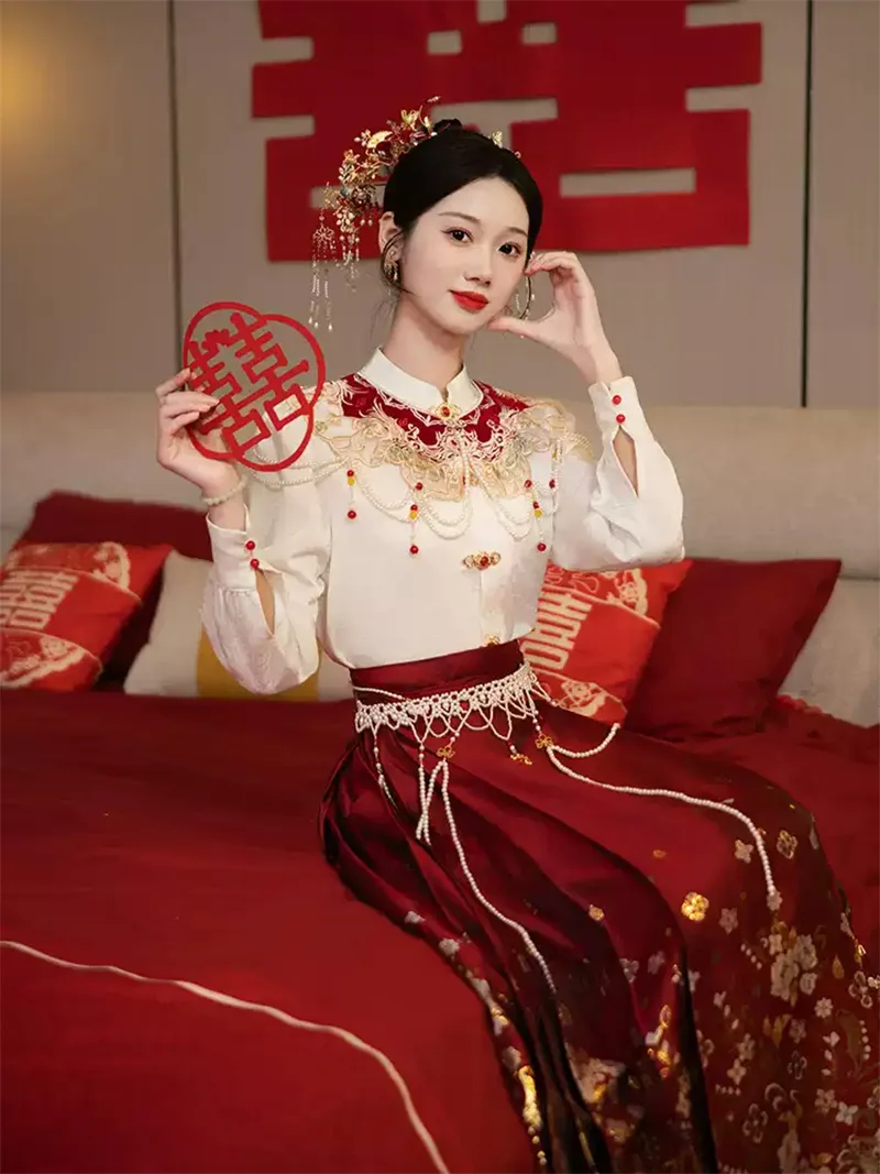 Elegant 2025 new Mamian Skirt Chinese wedding dress set for petite brides and autumn ceremonies