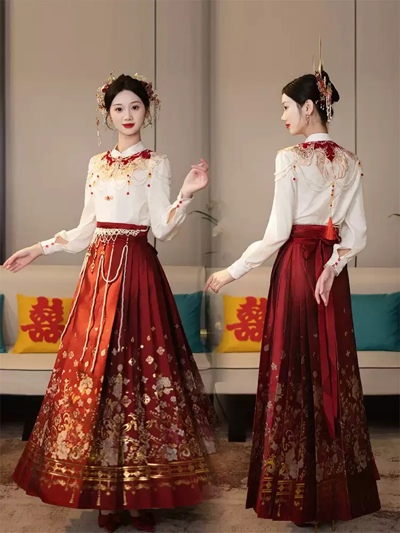 Elegant 2025 new Mamian Skirt Chinese wedding dress set for petite brides and autumn ceremonies