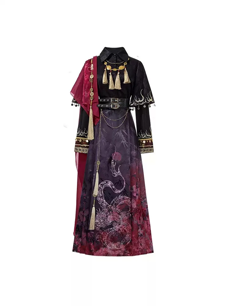 Modern hanfu clothing set with wuxia style gradient half skirt for women