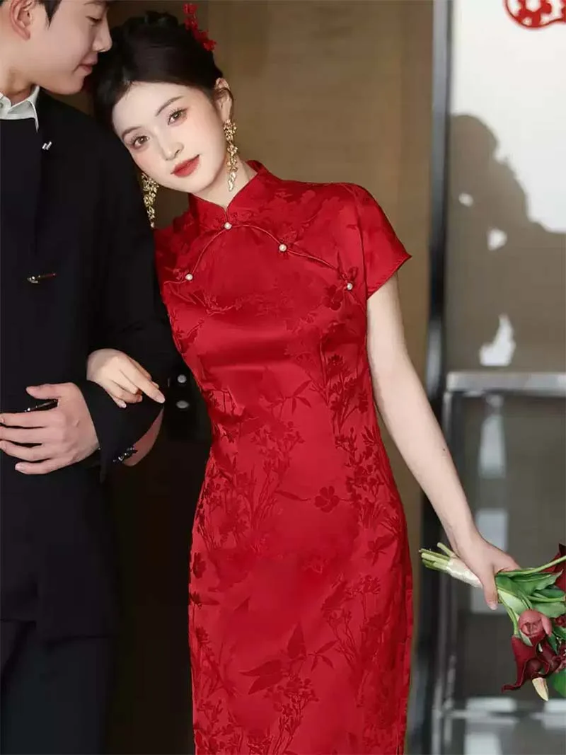 Red Qipao Wedding Dress | Beautiful Chinese Cheongsam Bridal Gown - Image 5