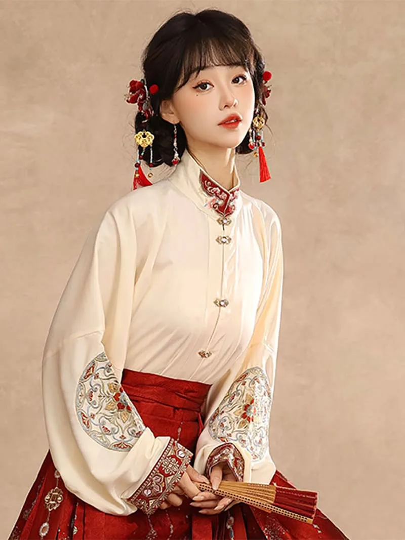 Wedding hanfu red mamian skirt set for marriage, engagement, and festive celebrations