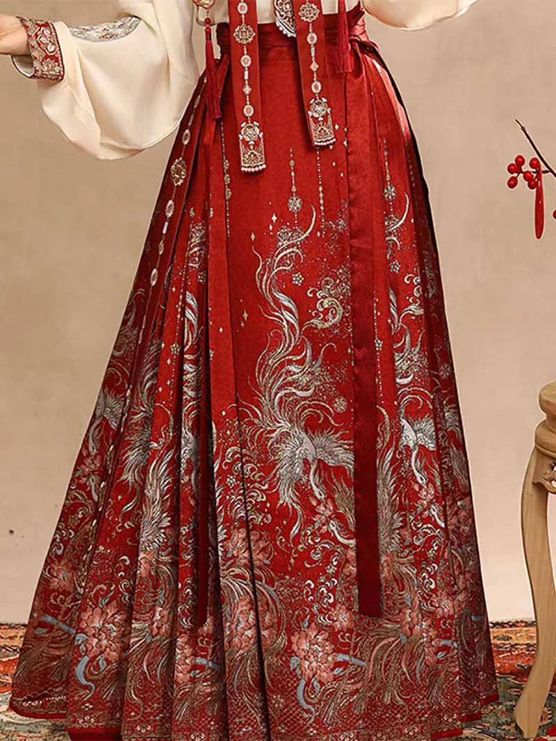 Wedding hanfu red mamian skirt set for marriage, engagement, and festive celebrations