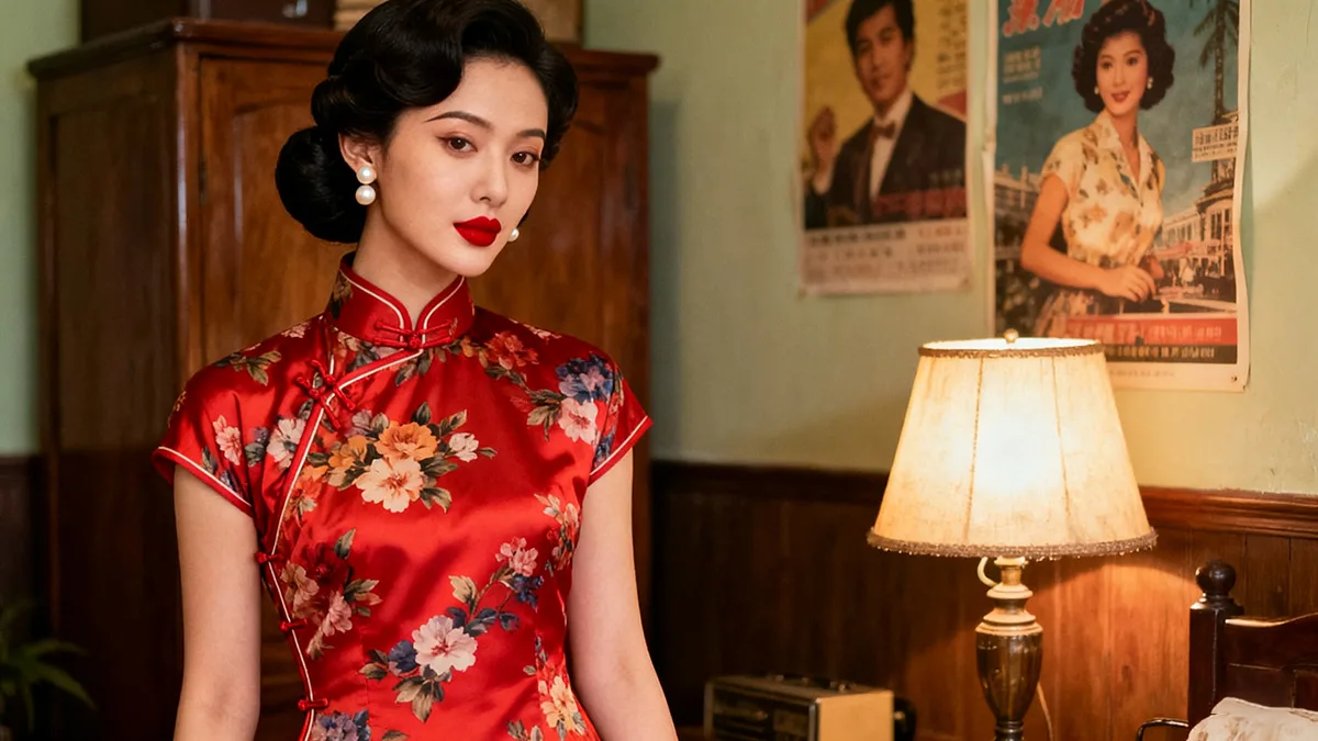 Elegant 1970s Chinese Qipao with Vintage Hong Kong Style and Classic Grace